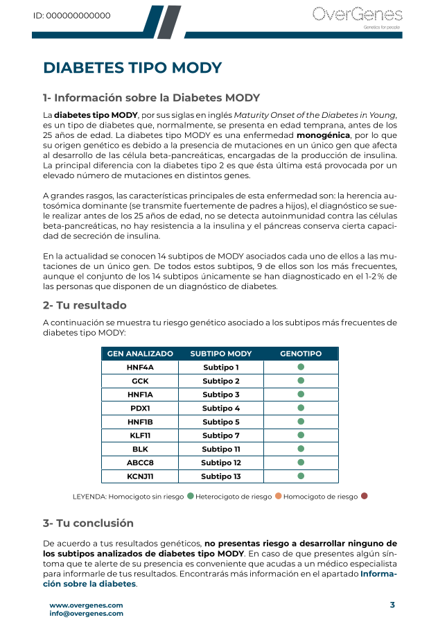 Contenido del informe MyPrevention Diabetes de Overgenes