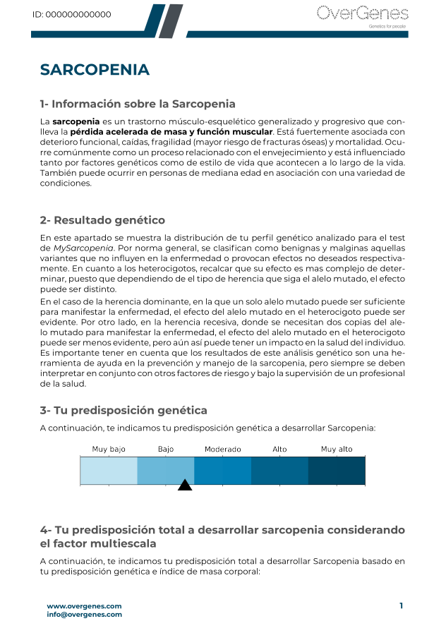 Contenido del informe MyPrevention Sarcopenia de Overgenes