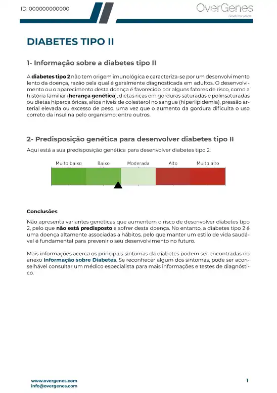 Capa do relatório MyPrevention Diabetes da Overgenes