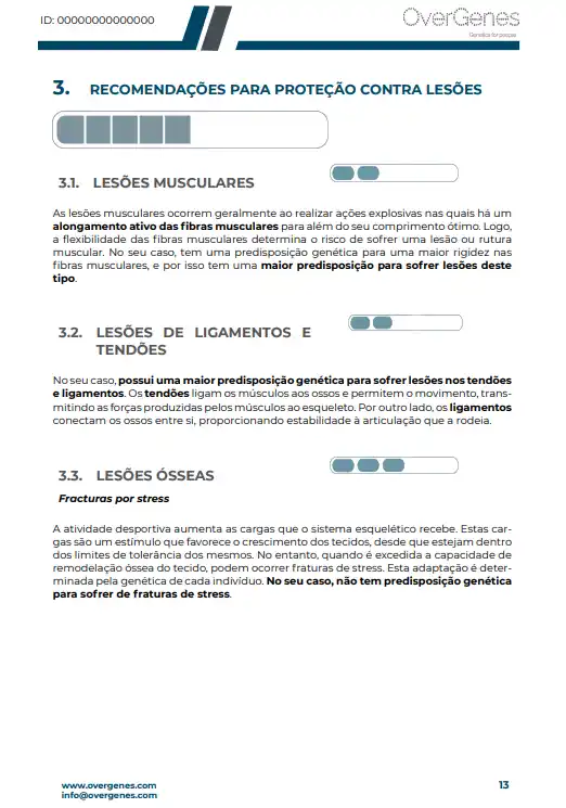 Exemplo de resultados do relatório genético desportivo MySport